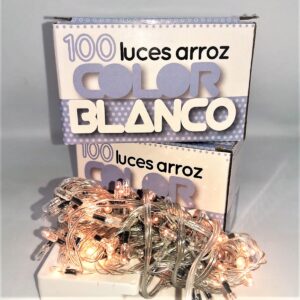 LUCES NAVIDAD ARROZ 100 AZUL BLANCO